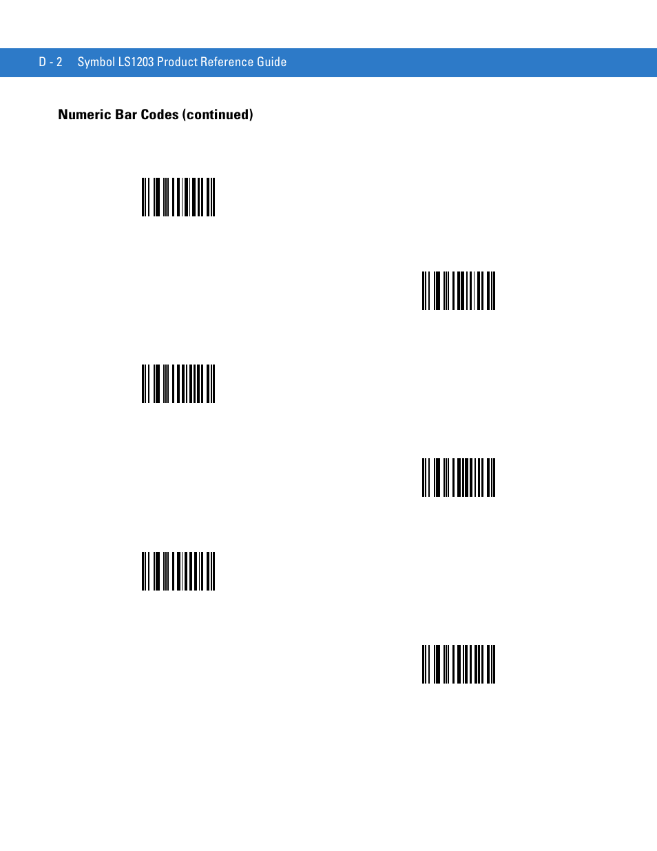 Numeric bar codes (continued) | Motorola LS1203 User Manual | Page 182 / 202