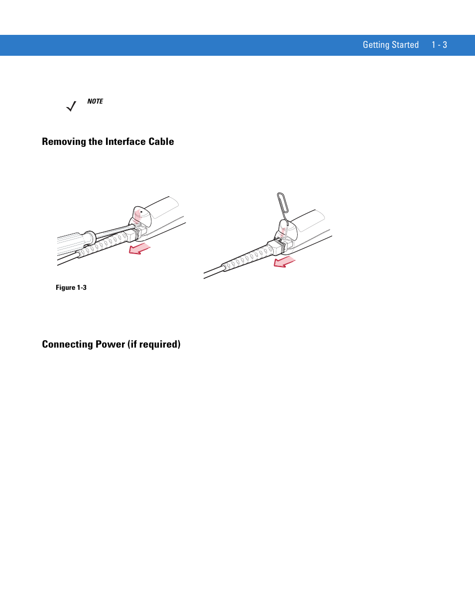 Removing the interface cable, Connecting power (if required) | Motorola LS1203 User Manual | Page 19 / 202