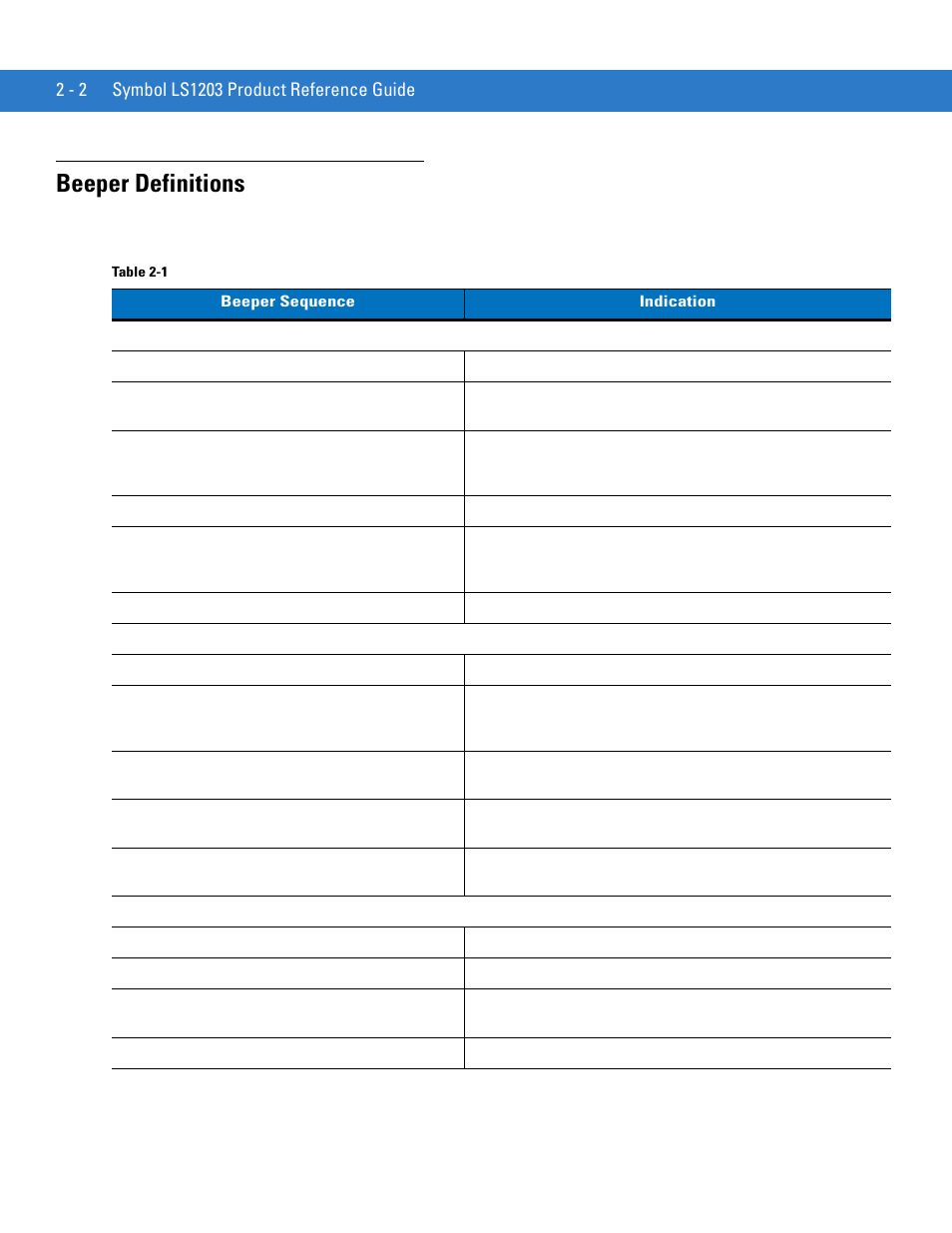 Beeper definitions, Beeper definitions -2 | Motorola LS1203 User Manual | Page 24 / 202