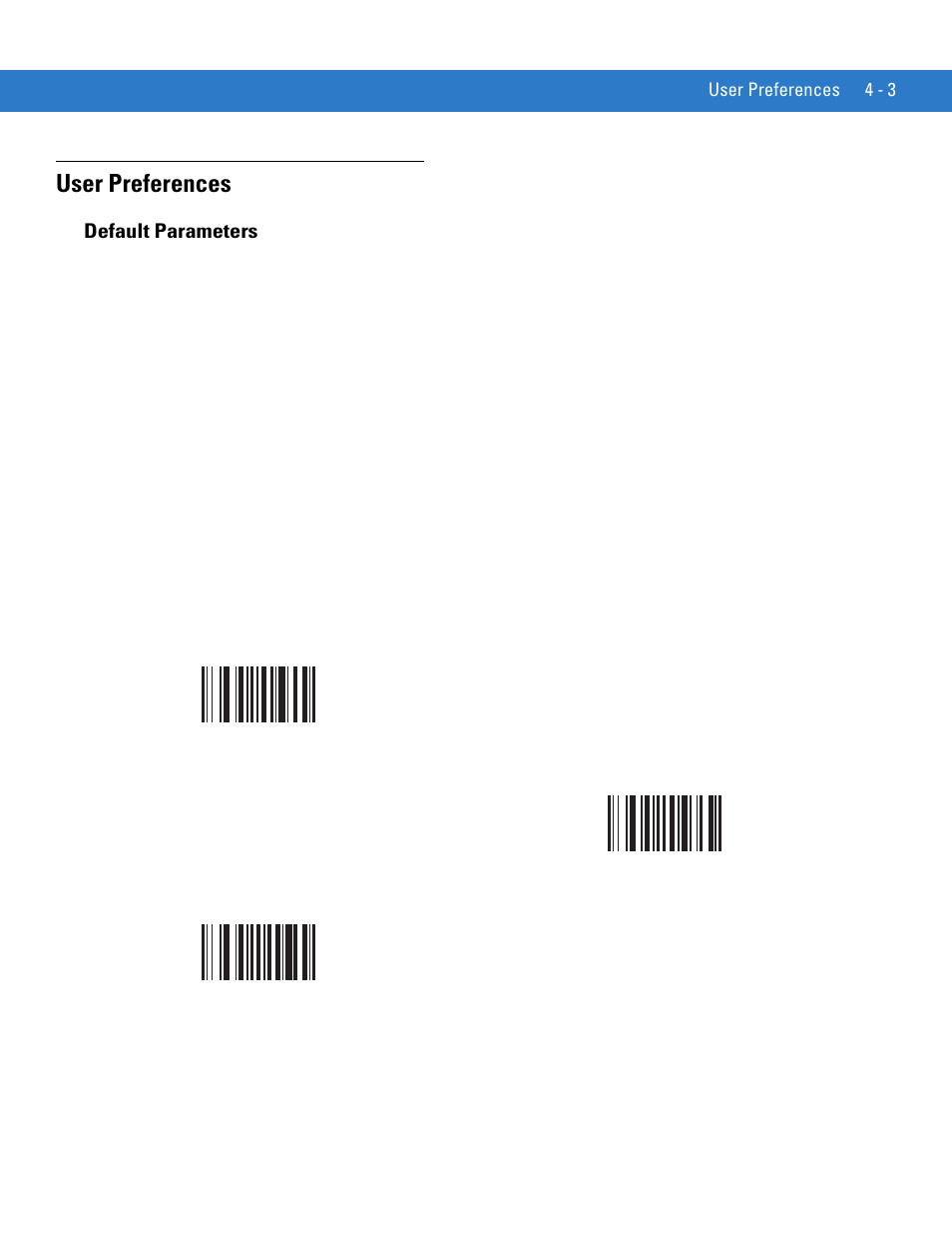 User preferences, Default parameters, User preferences -3 | Default parameters -3, Default, Scan | Motorola LS1203 User Manual | Page 41 / 202