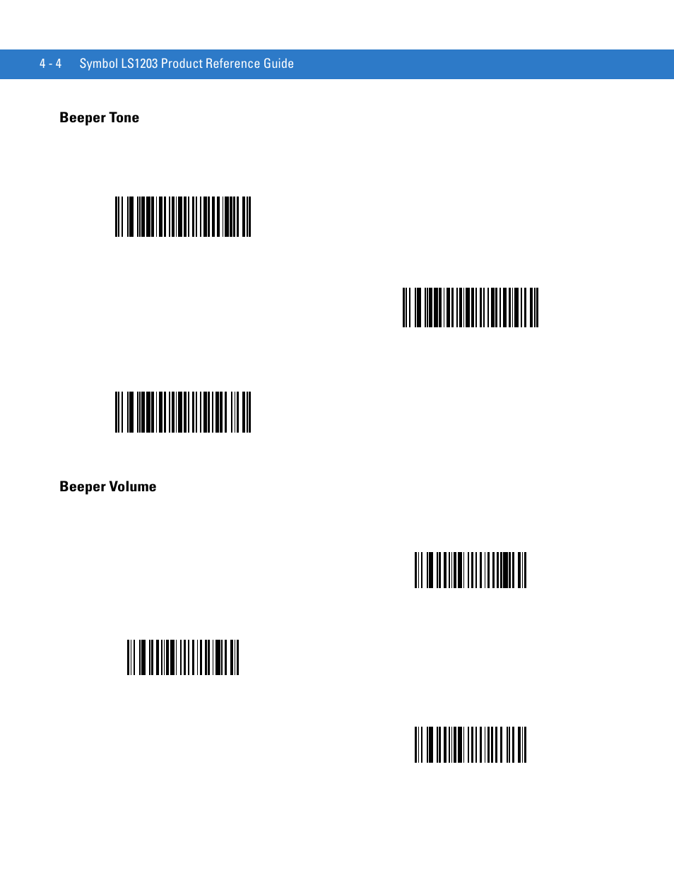 Beeper tone, Beeper volume, Beeper tone -4 beeper volume -4 | Motorola LS1203 User Manual | Page 42 / 202