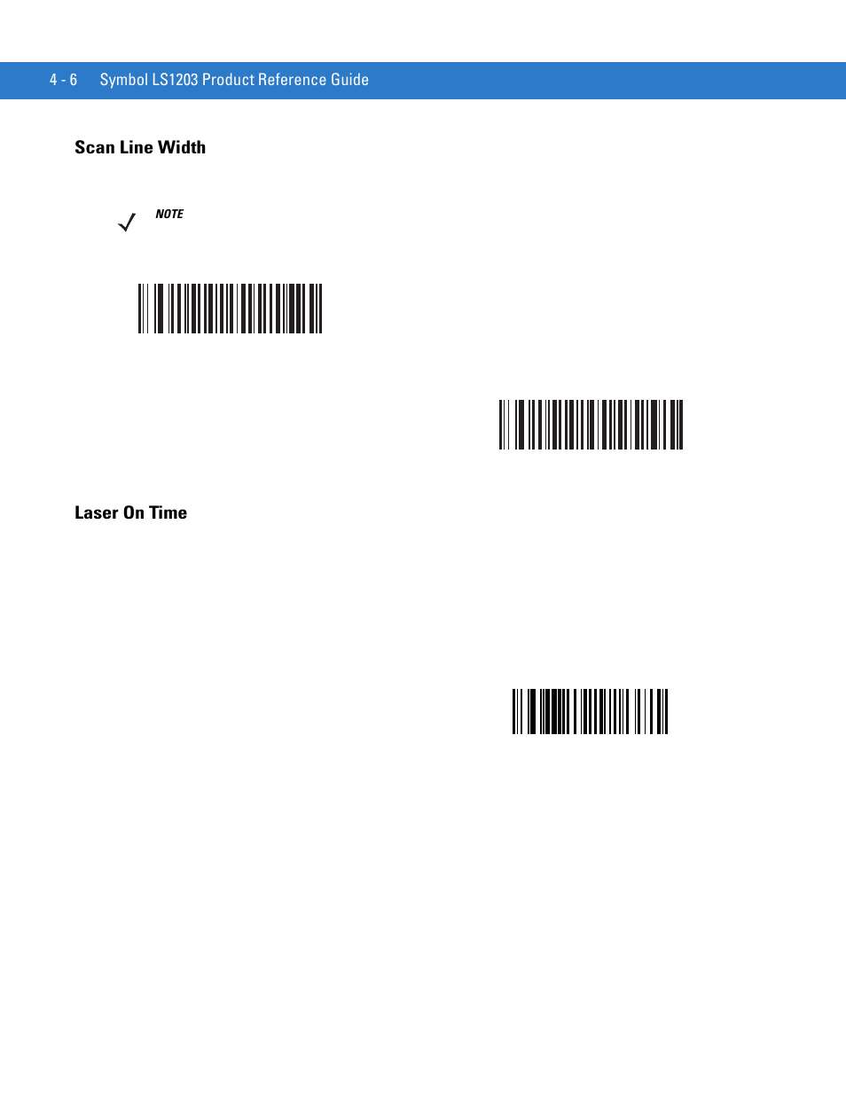 Scan line width, Laser on time, Scan line width -6 laser on time -6 | Motorola LS1203 User Manual | Page 44 / 202