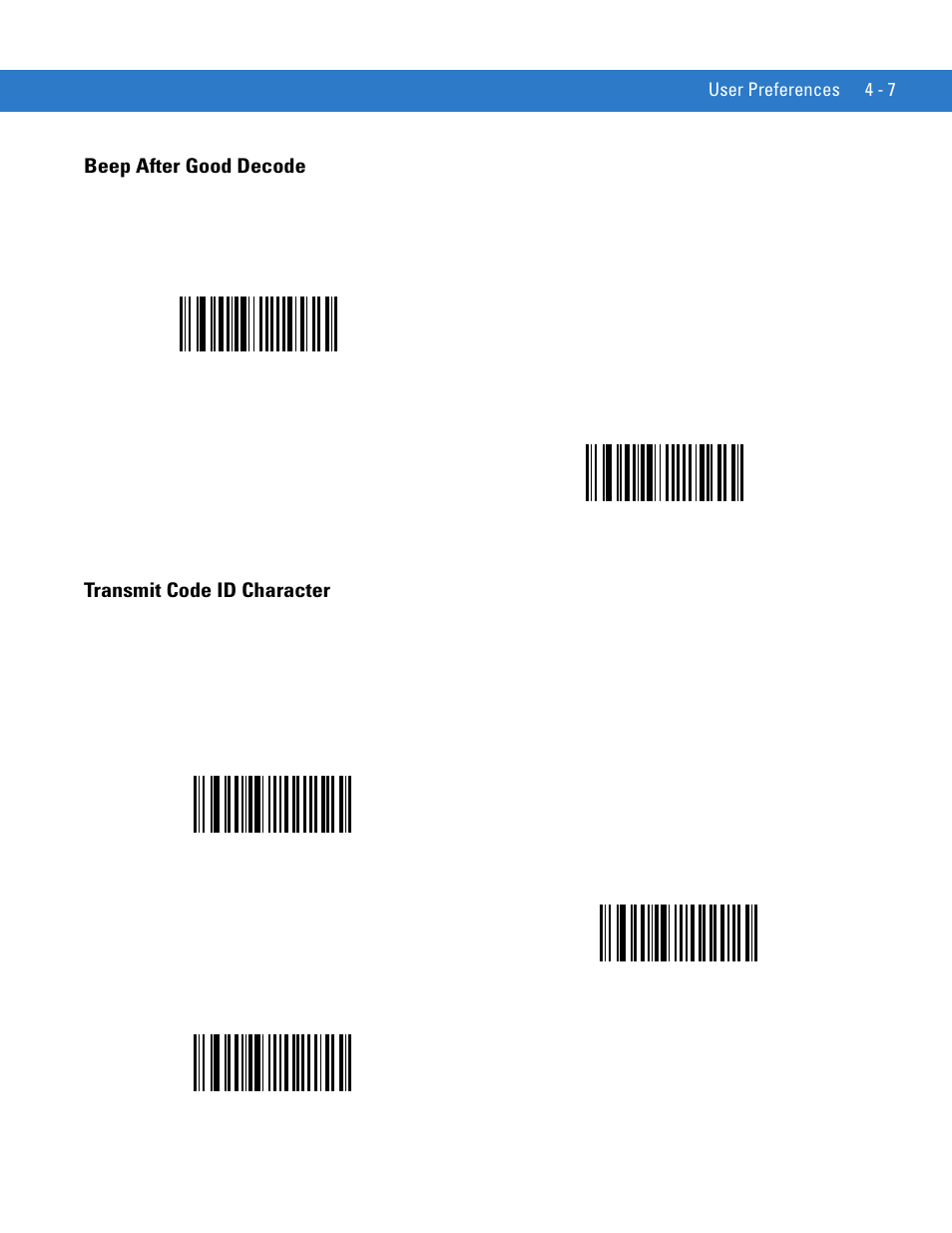 Beep after good decode, Transmit code id character | Motorola LS1203 User Manual | Page 45 / 202