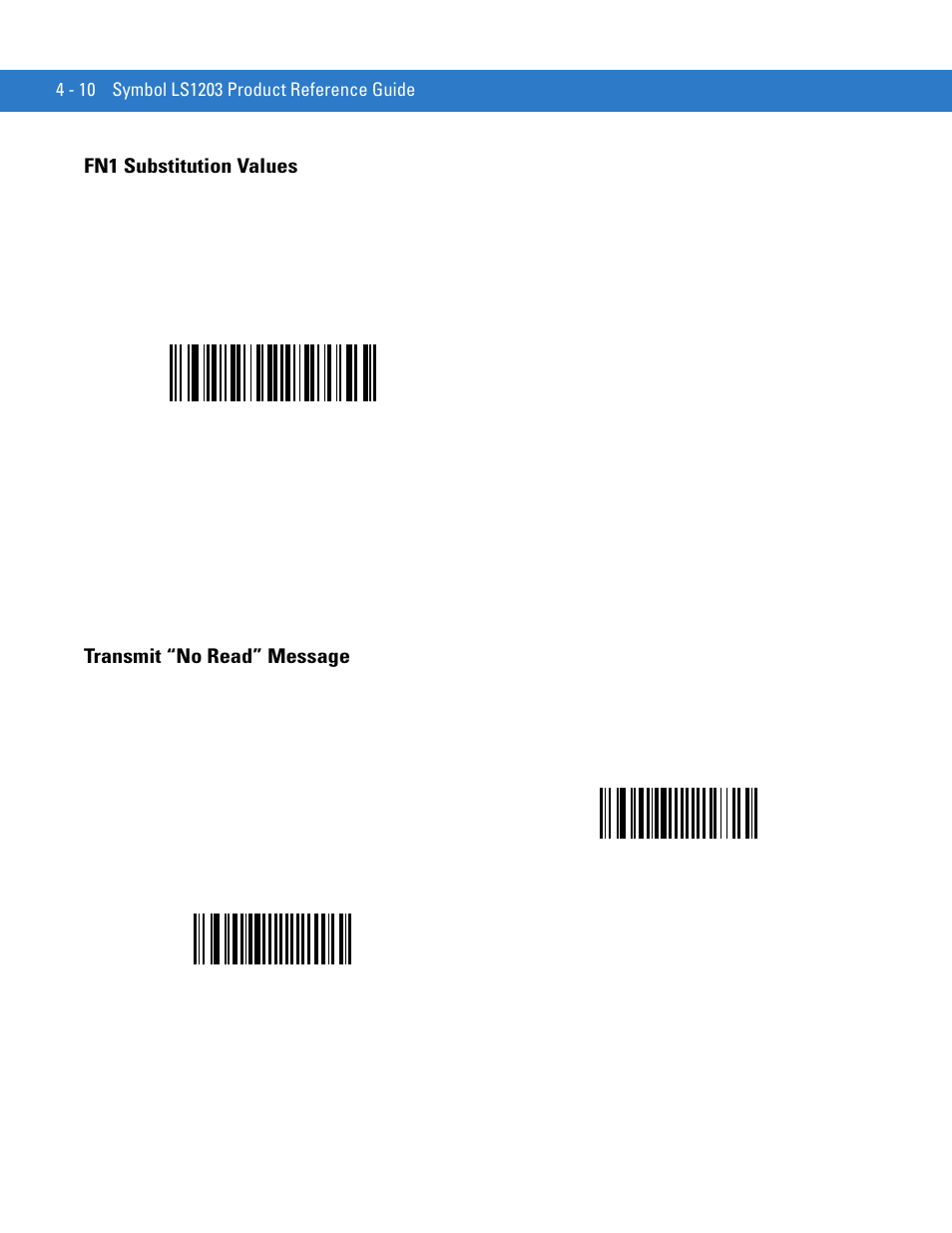 Fn1 substitution values, Transmit “no read” message | Motorola LS1203 User Manual | Page 48 / 202