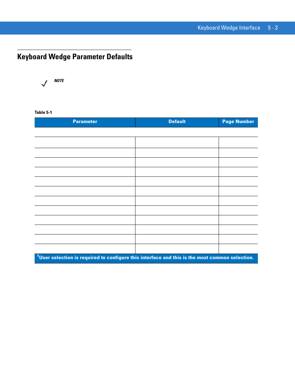 Keyboard wedge parameter defaults, Keyboard wedge parameter defaults -3 | Motorola LS1203 User Manual | Page 51 / 202