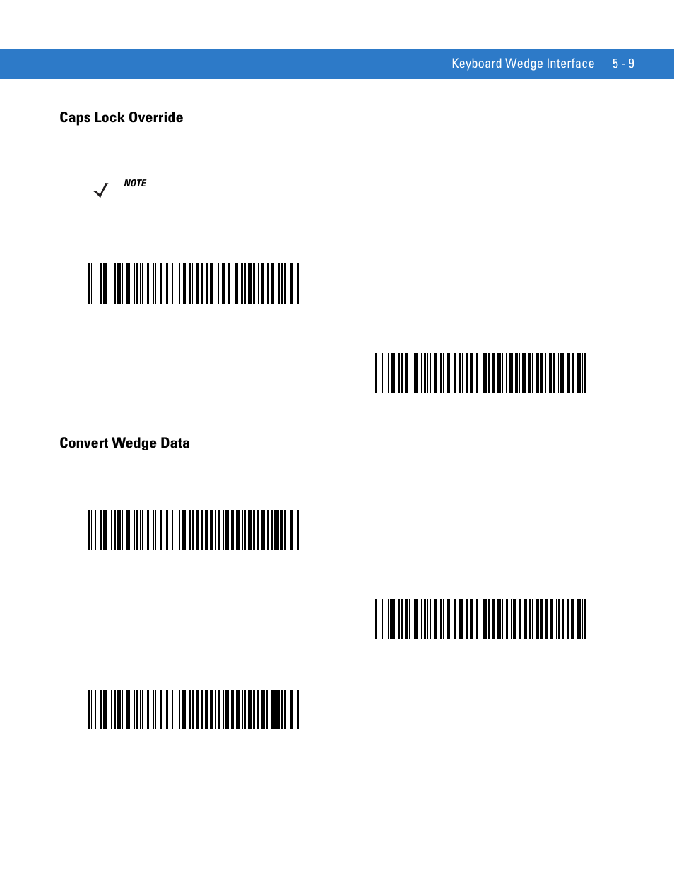 Caps lock override, Convert wedge data, Caps lock override -9 convert wedge data -9 | Motorola LS1203 User Manual | Page 57 / 202