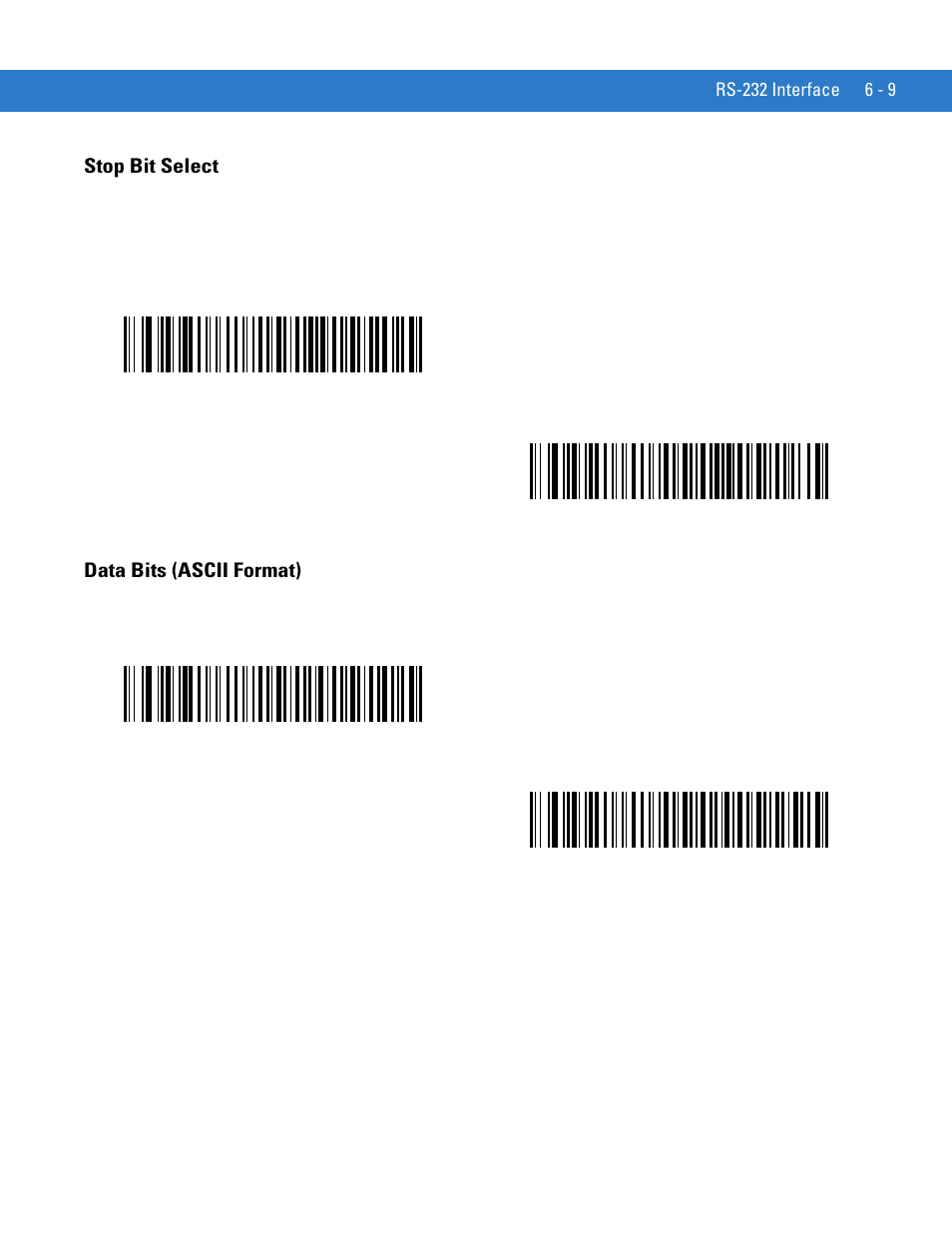 Stop bit select, Data bits (ascii format), Stop bit select -9 data bits (ascii format) -9 | Motorola LS1203 User Manual | Page 79 / 202