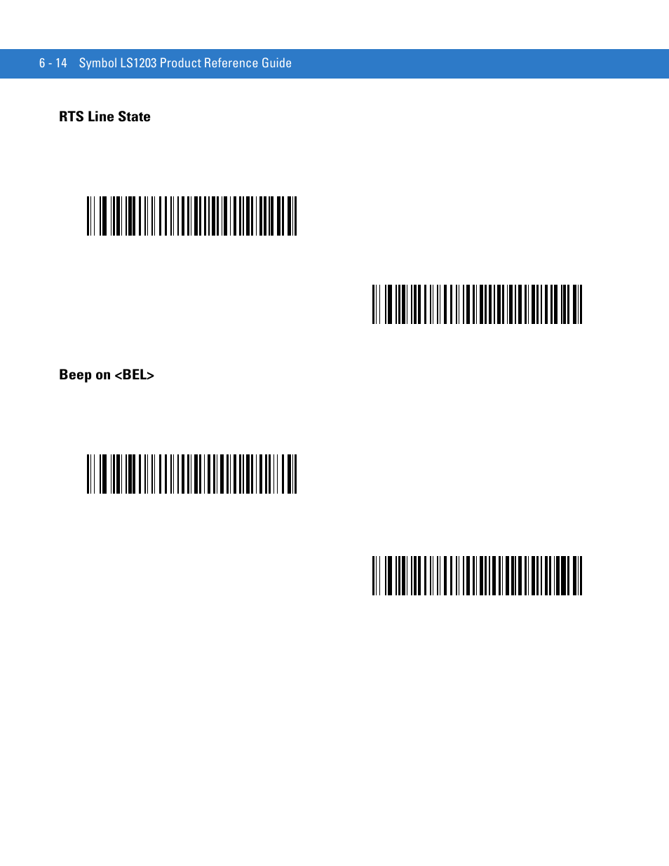 Rts line state, Beep on <bel, Rts line state -14 beep on <bel> -14 | Motorola LS1203 User Manual | Page 84 / 202