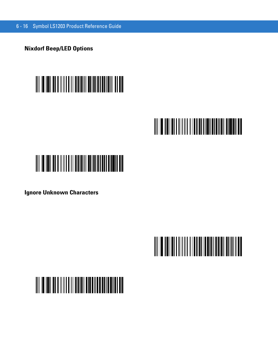 Nixdorf beep/led options, Ignore unknown characters | Motorola LS1203 User Manual | Page 86 / 202