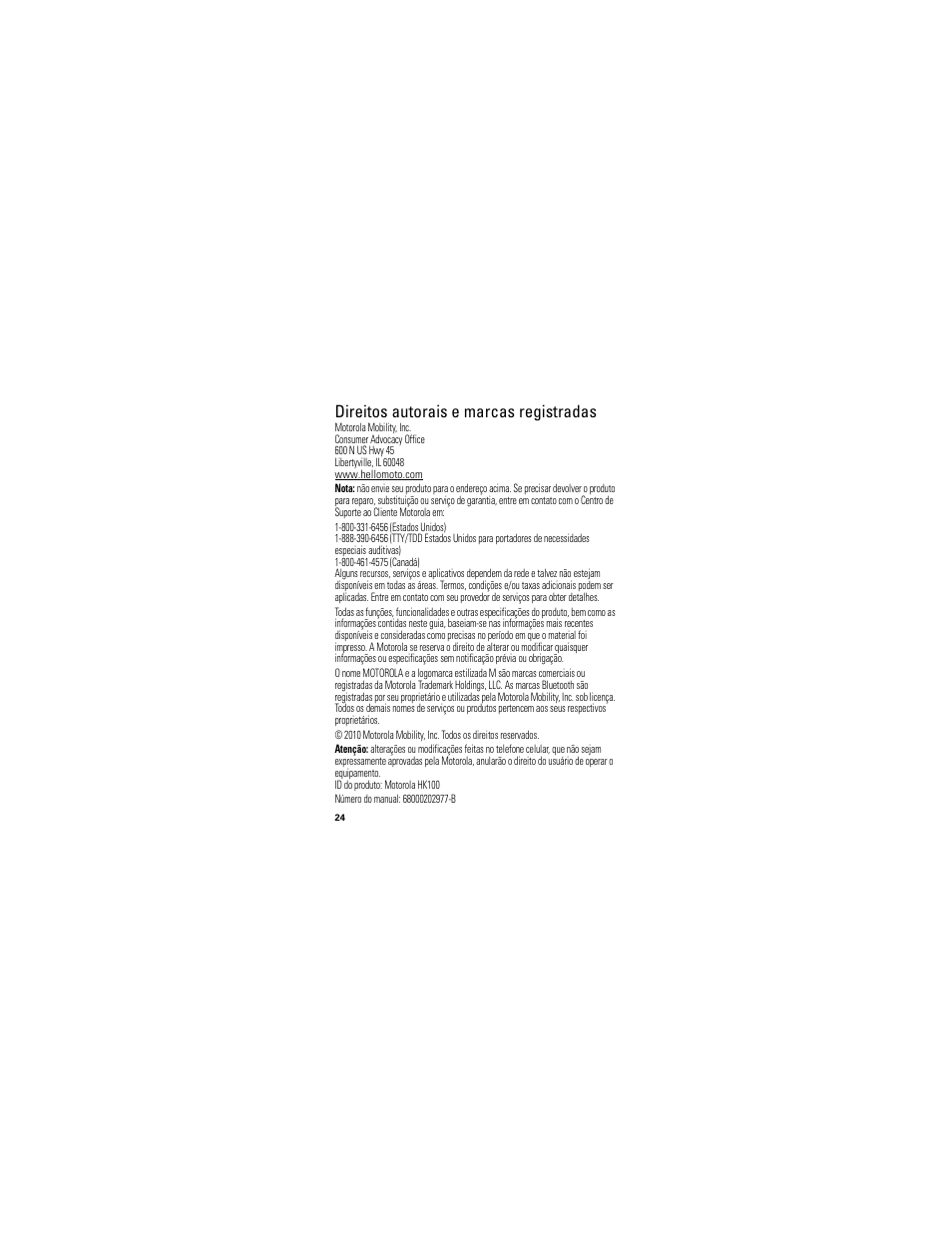 Direitos autorais e marcas registradas | Motorola HK100 User Manual | Page 118 / 122