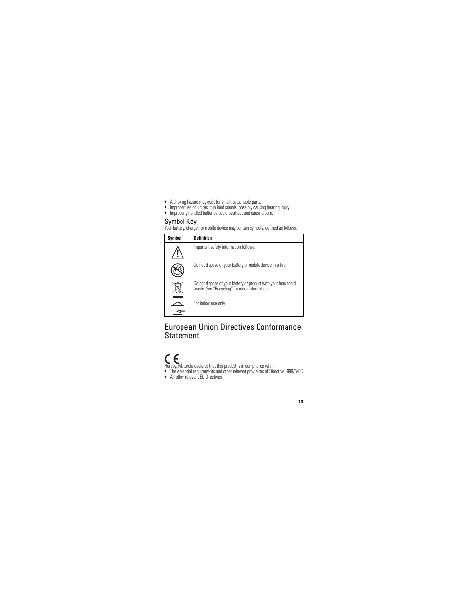 Eu conformance, European union directives conformance statement, Symbol key | Motorola HK100 User Manual | Page 15 / 122