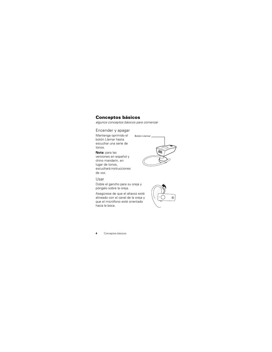 Conceptos básicos, Encender y apagar, Usar | Motorola HK100 User Manual | Page 32 / 122