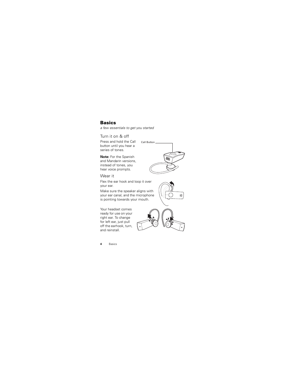 Basics, Turn it on & off, Wear it | Motorola HK100 User Manual | Page 6 / 122