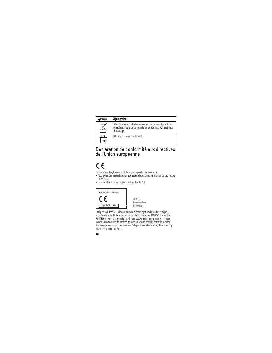 Conformité à l’ue | Motorola HK100 User Manual | Page 78 / 122