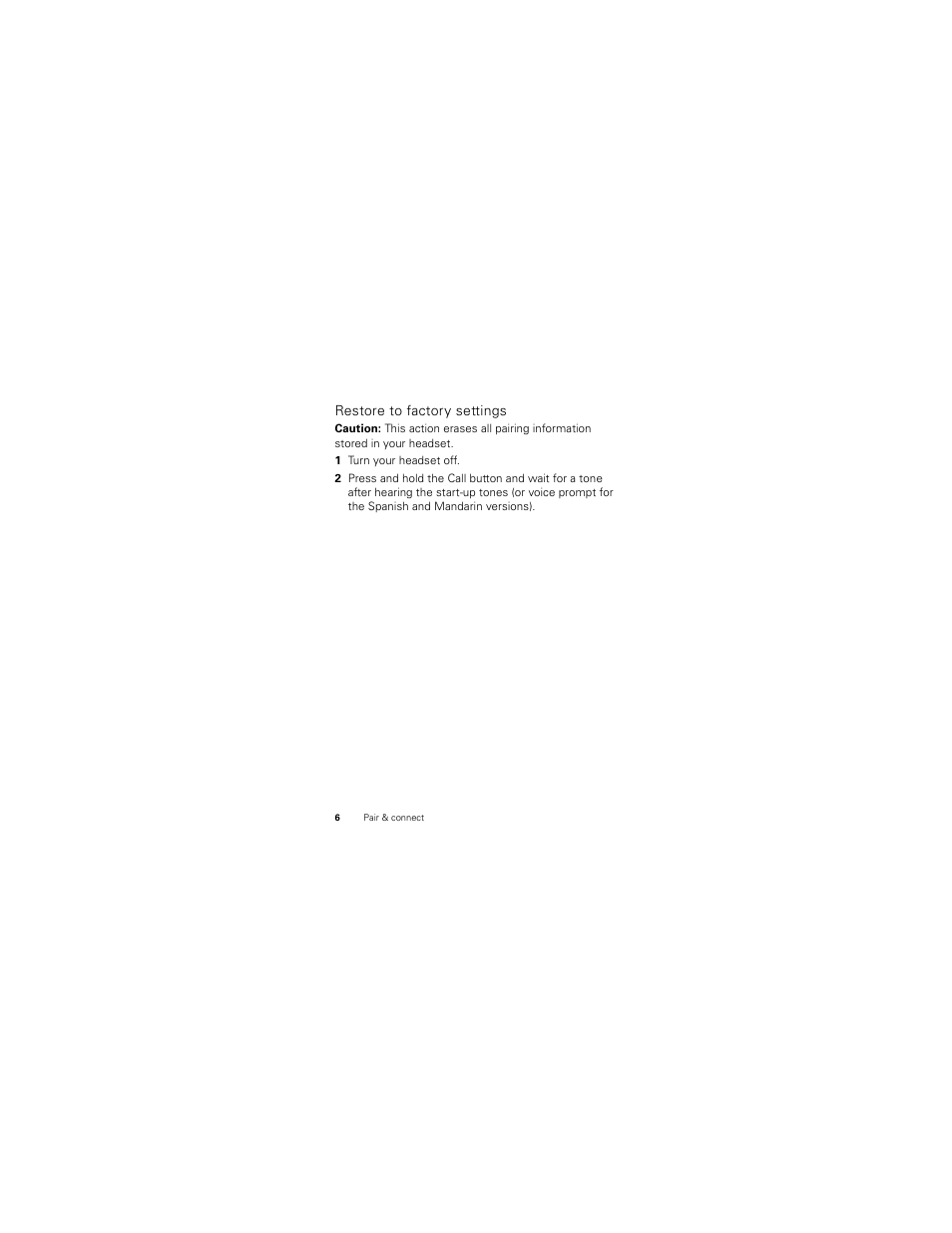 Restore to factory settings | Motorola HK100 User Manual | Page 8 / 122