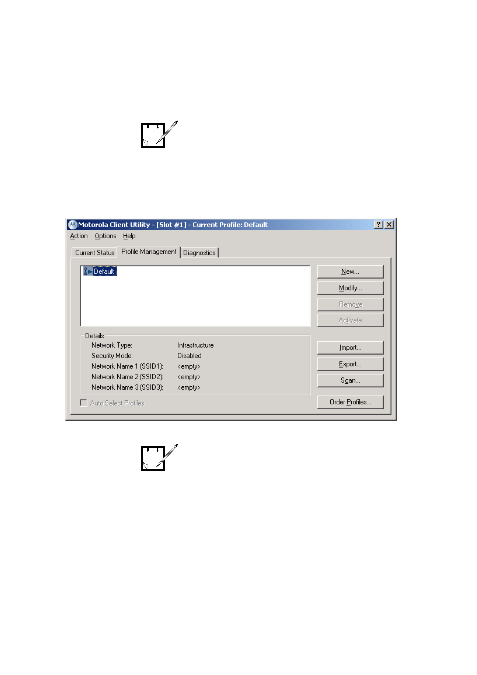 Configuring a new profile | Motorola WDE1000 User Manual | Page 42 / 74