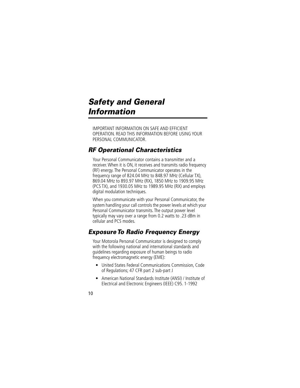 Safety and general information, Safety and general, Information | Motorola V200 User Manual | Page 10 / 114