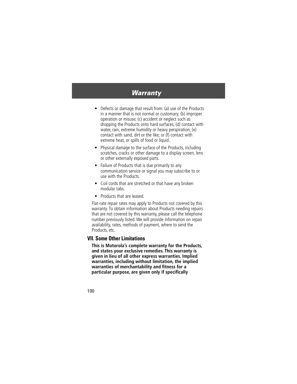 Warranty | Motorola V200 User Manual | Page 100 / 114