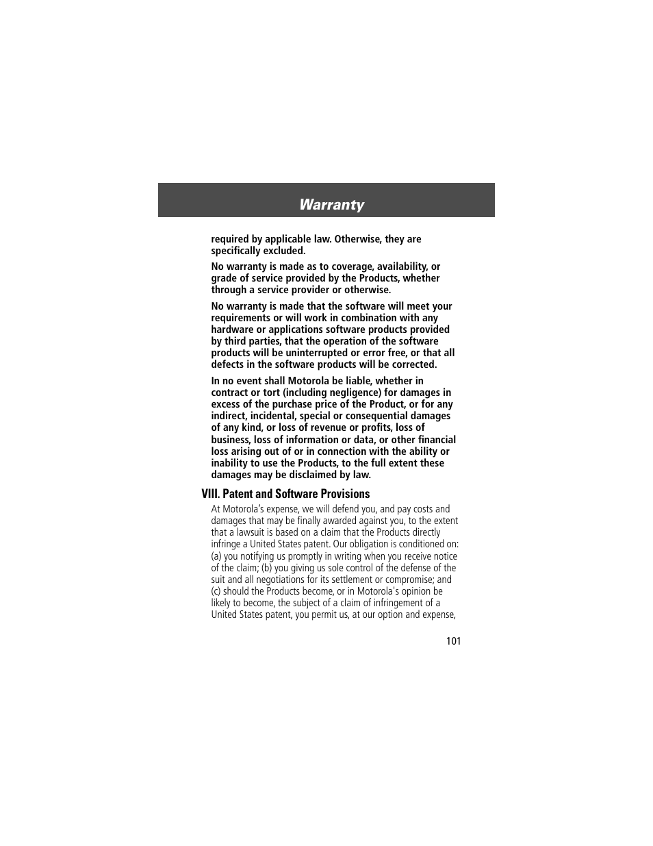 Warranty | Motorola V200 User Manual | Page 101 / 114