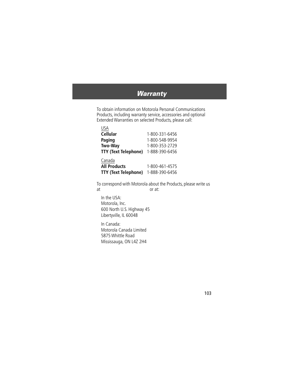 Warranty | Motorola V200 User Manual | Page 103 / 114