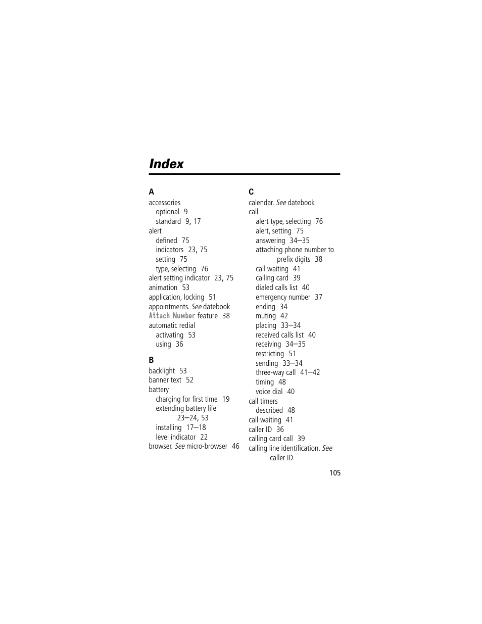 Ndex, Index | Motorola V200 User Manual | Page 105 / 114