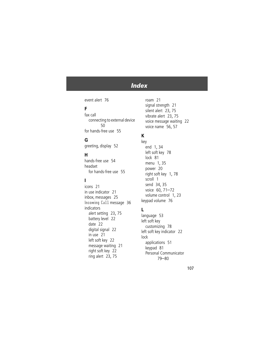 Index | Motorola V200 User Manual | Page 107 / 114