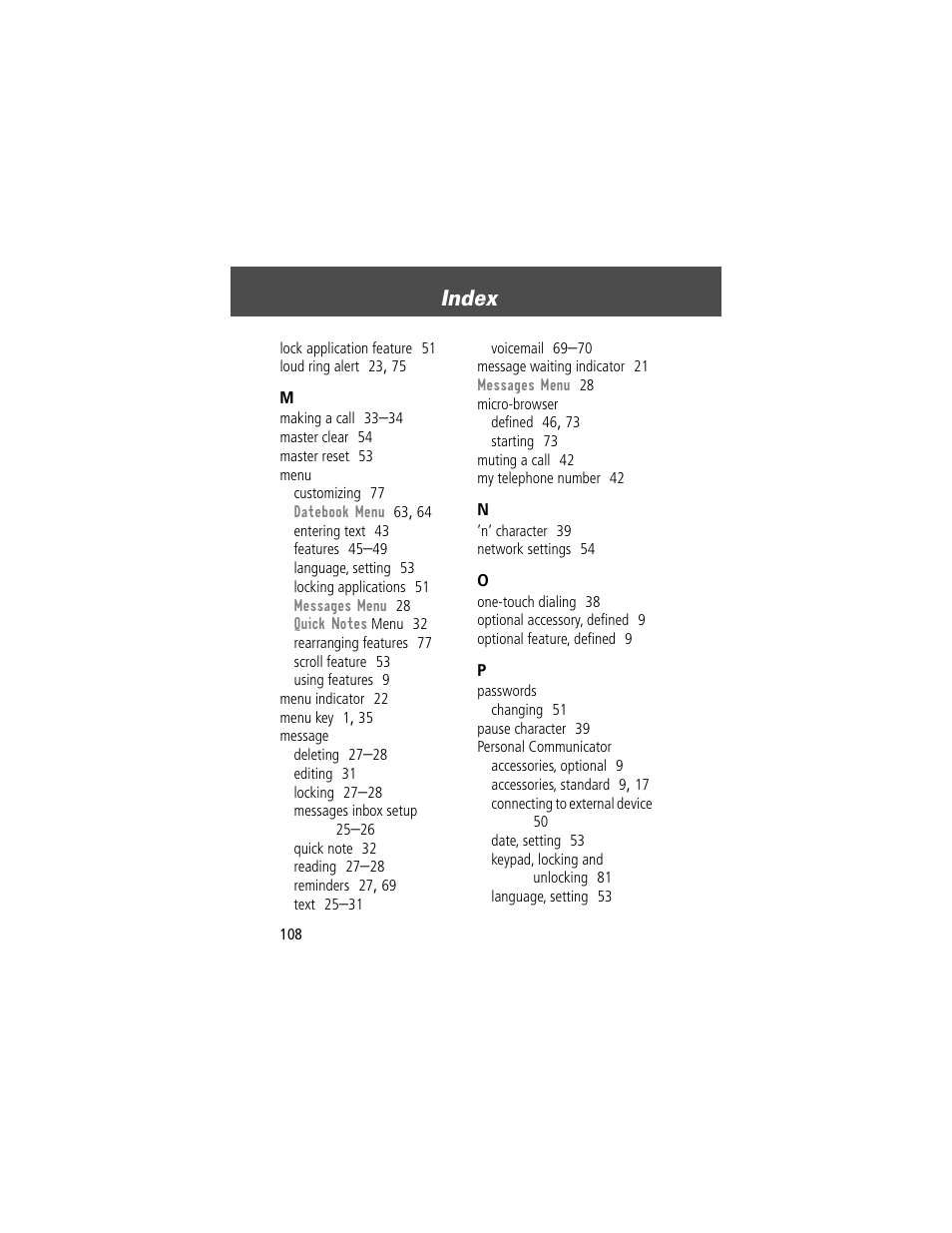 Index | Motorola V200 User Manual | Page 108 / 114