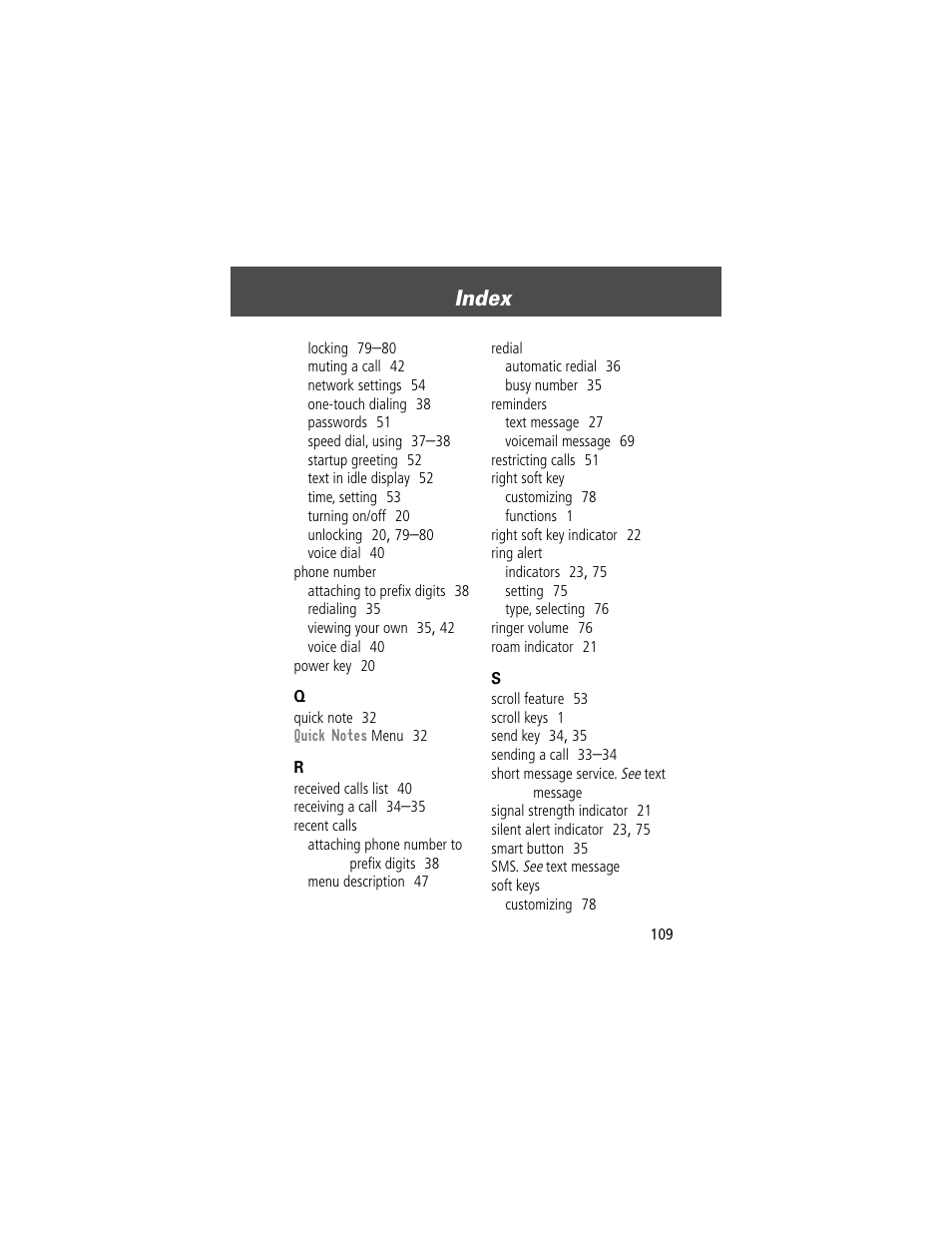 Index | Motorola V200 User Manual | Page 109 / 114