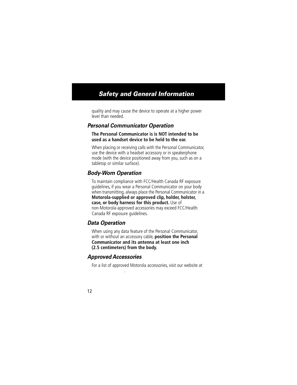 Safety and general information | Motorola V200 User Manual | Page 12 / 114