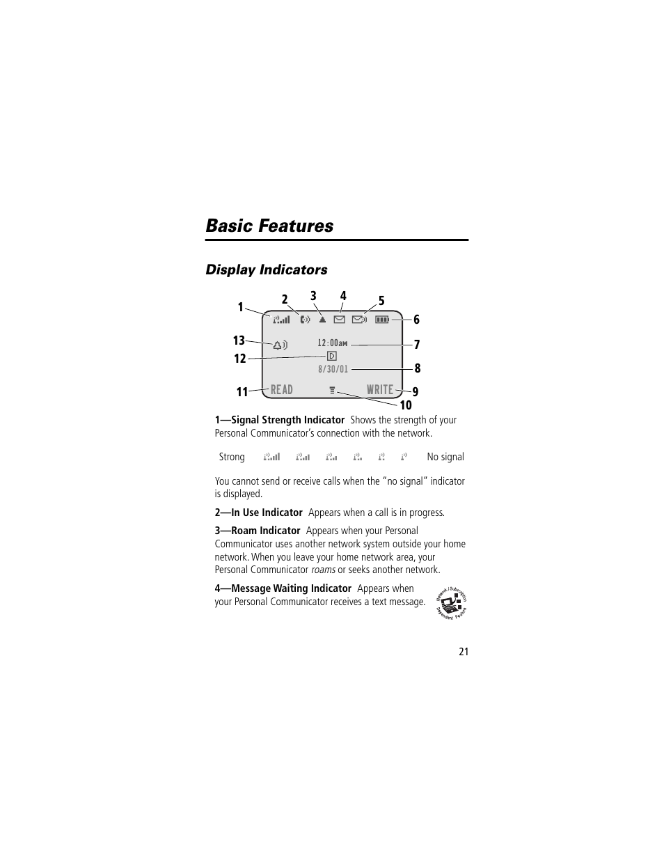 Basic features | Motorola V200 User Manual | Page 21 / 114