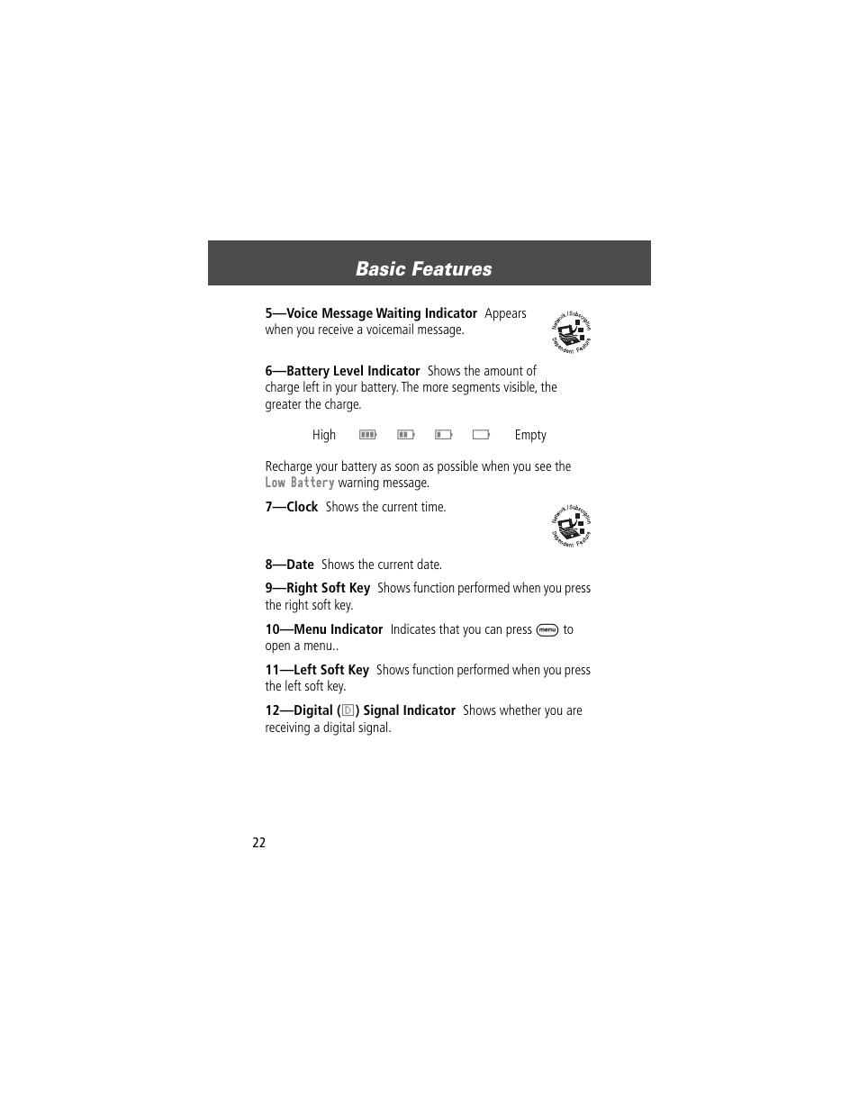 Basic features | Motorola V200 User Manual | Page 22 / 114