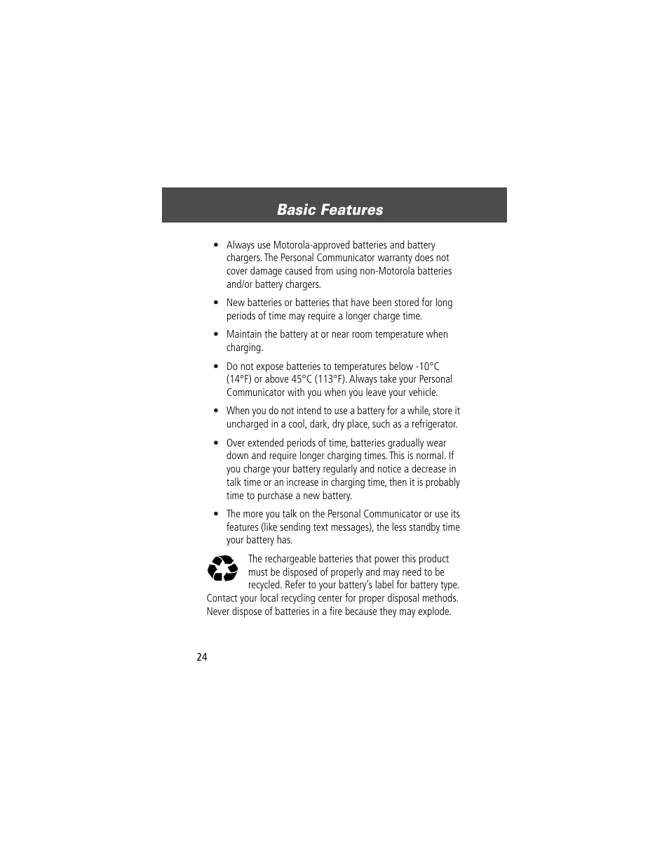 Basic features | Motorola V200 User Manual | Page 24 / 114