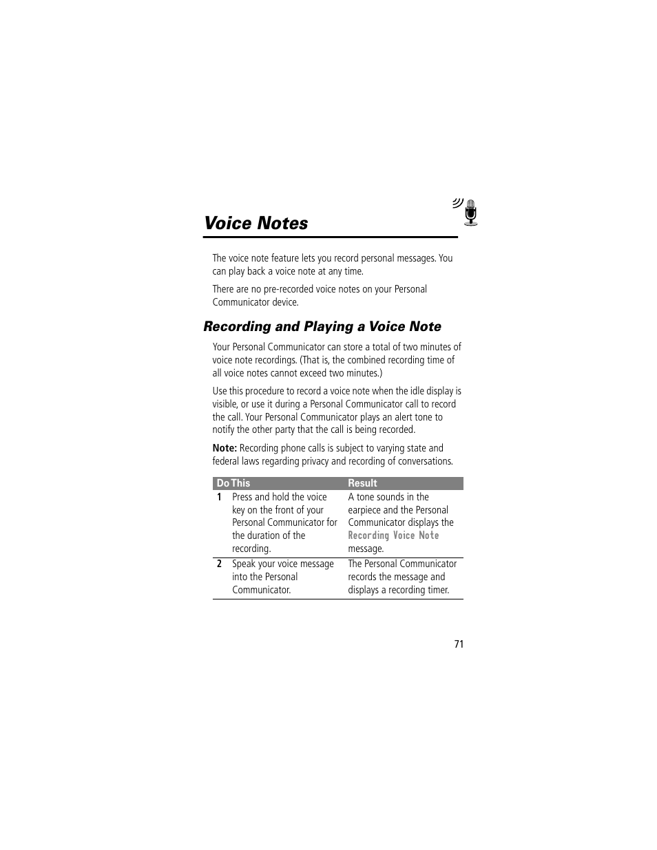 Voice notes | Motorola V200 User Manual | Page 71 / 114