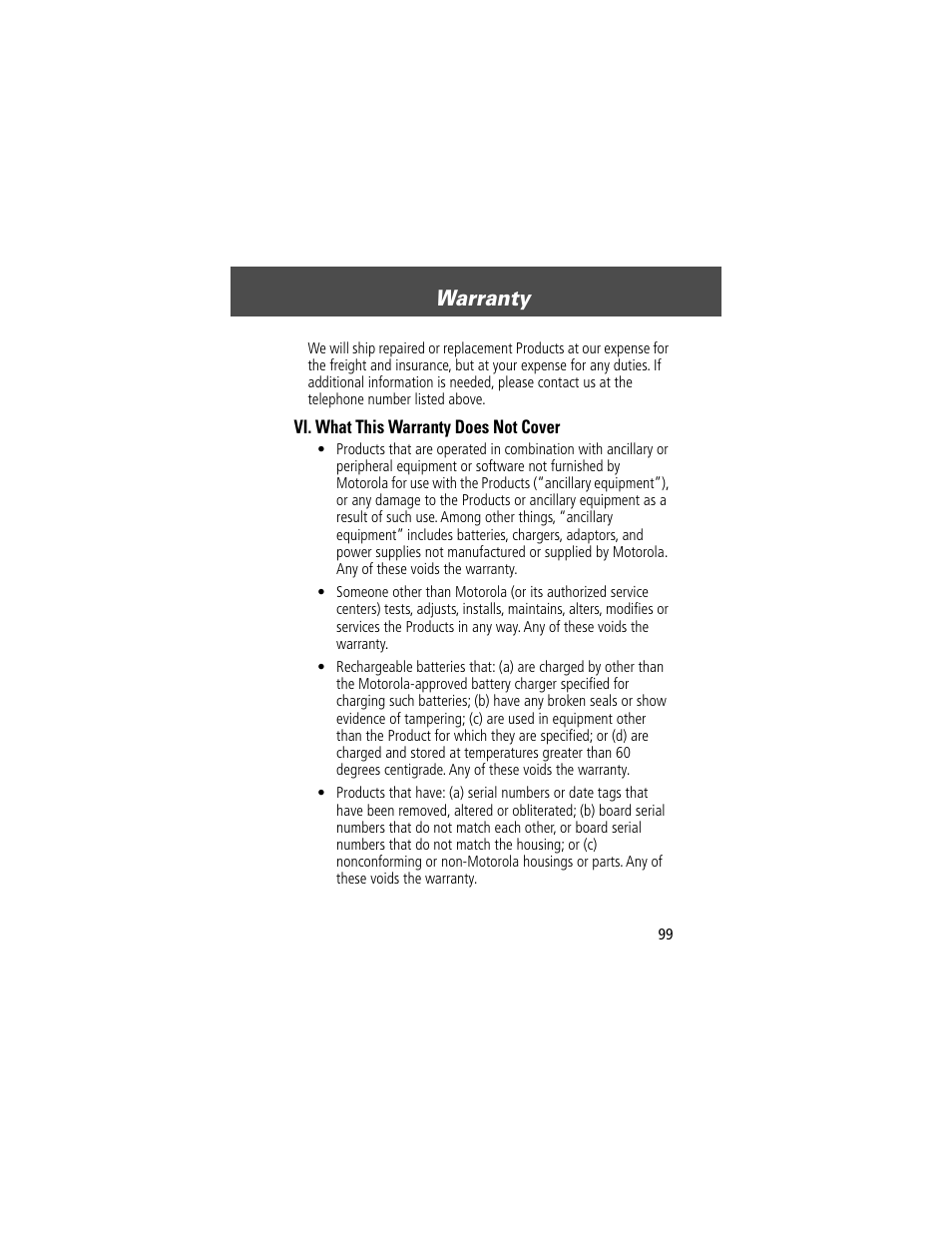 Warranty | Motorola V200 User Manual | Page 99 / 114