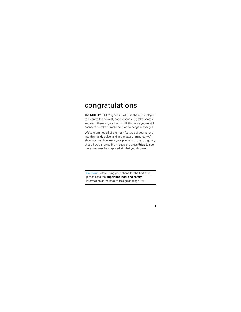 Congratulations | Motorola EM326G User Manual | Page 3 / 60