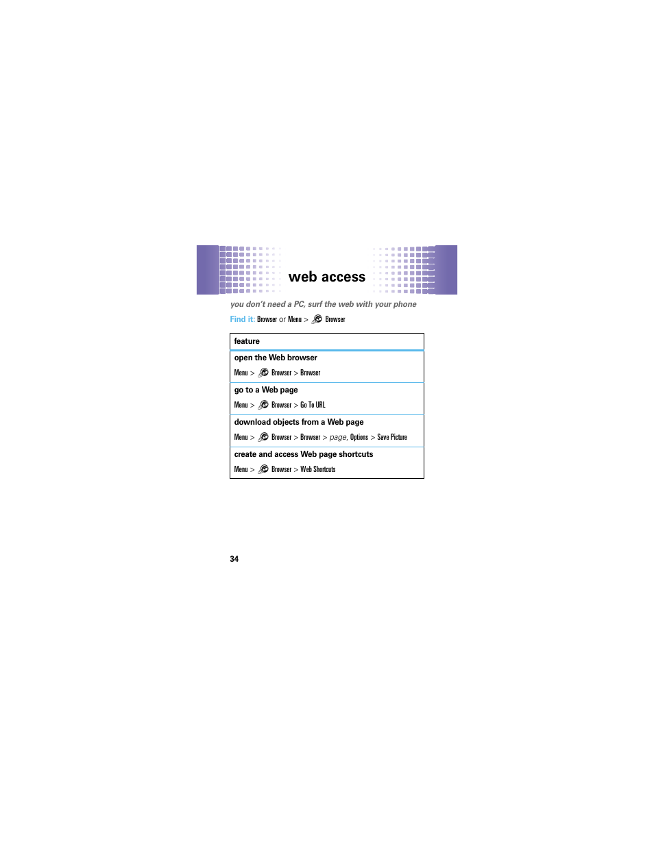 Web access | Motorola EM326G User Manual | Page 36 / 60