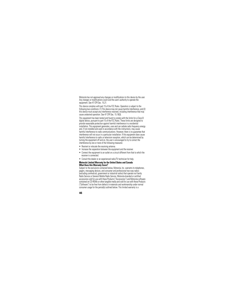 Warranty | Motorola EM326G User Manual | Page 48 / 60