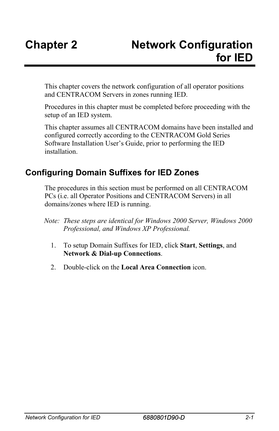 Chapter 2 network configuration for ied, Configuring domain suffixes for ied zones | Motorola CENTRACOM 6880801D90-D User Manual | Page 15 / 82