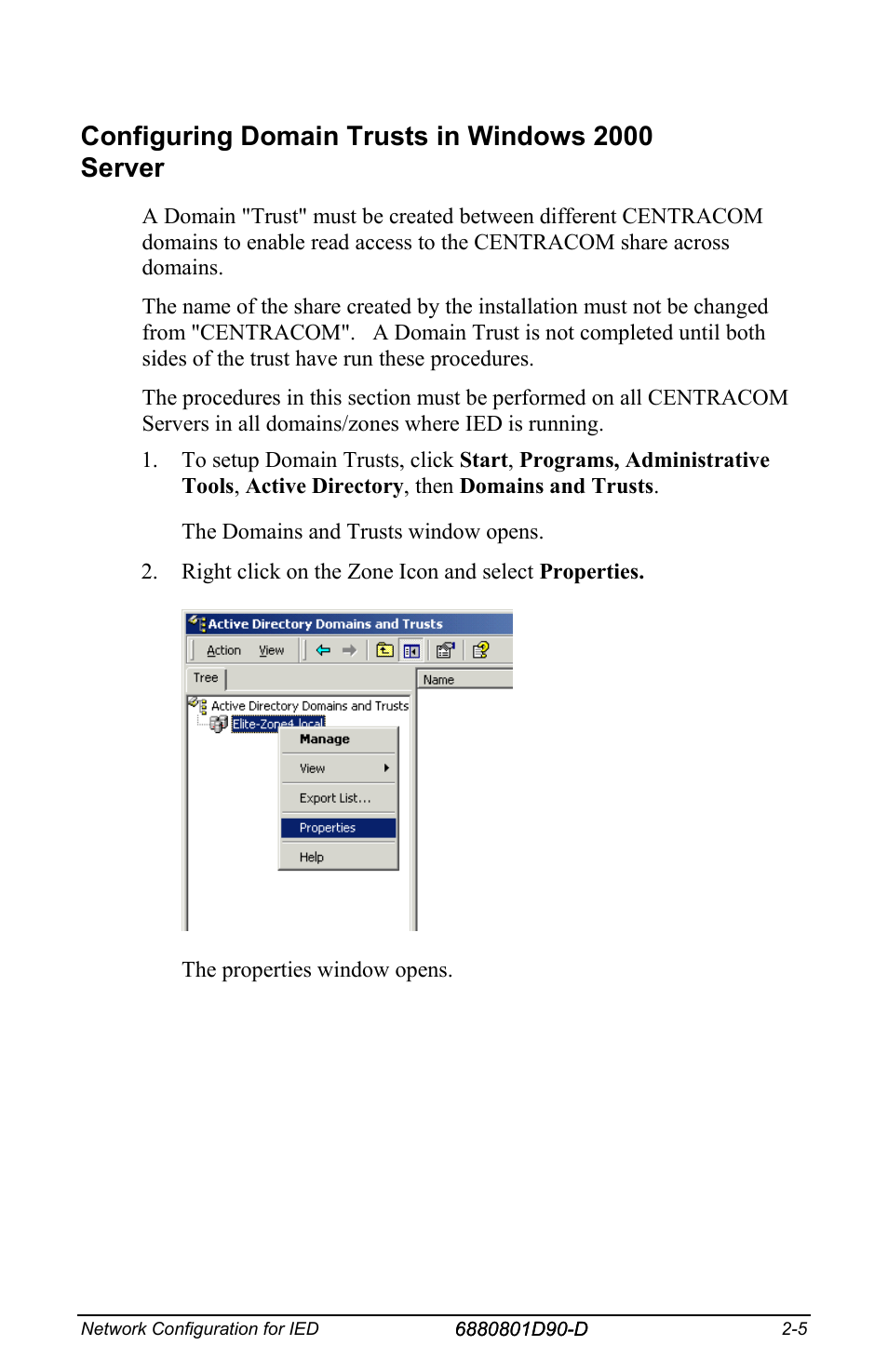 Configuring domain trusts in windows 2000 server | Motorola CENTRACOM 6880801D90-D User Manual | Page 19 / 82
