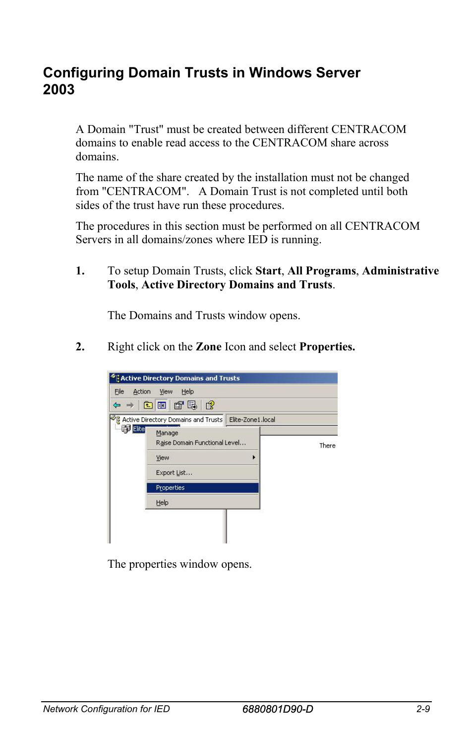 Configuring domain trusts in windows server 2003 | Motorola CENTRACOM 6880801D90-D User Manual | Page 23 / 82