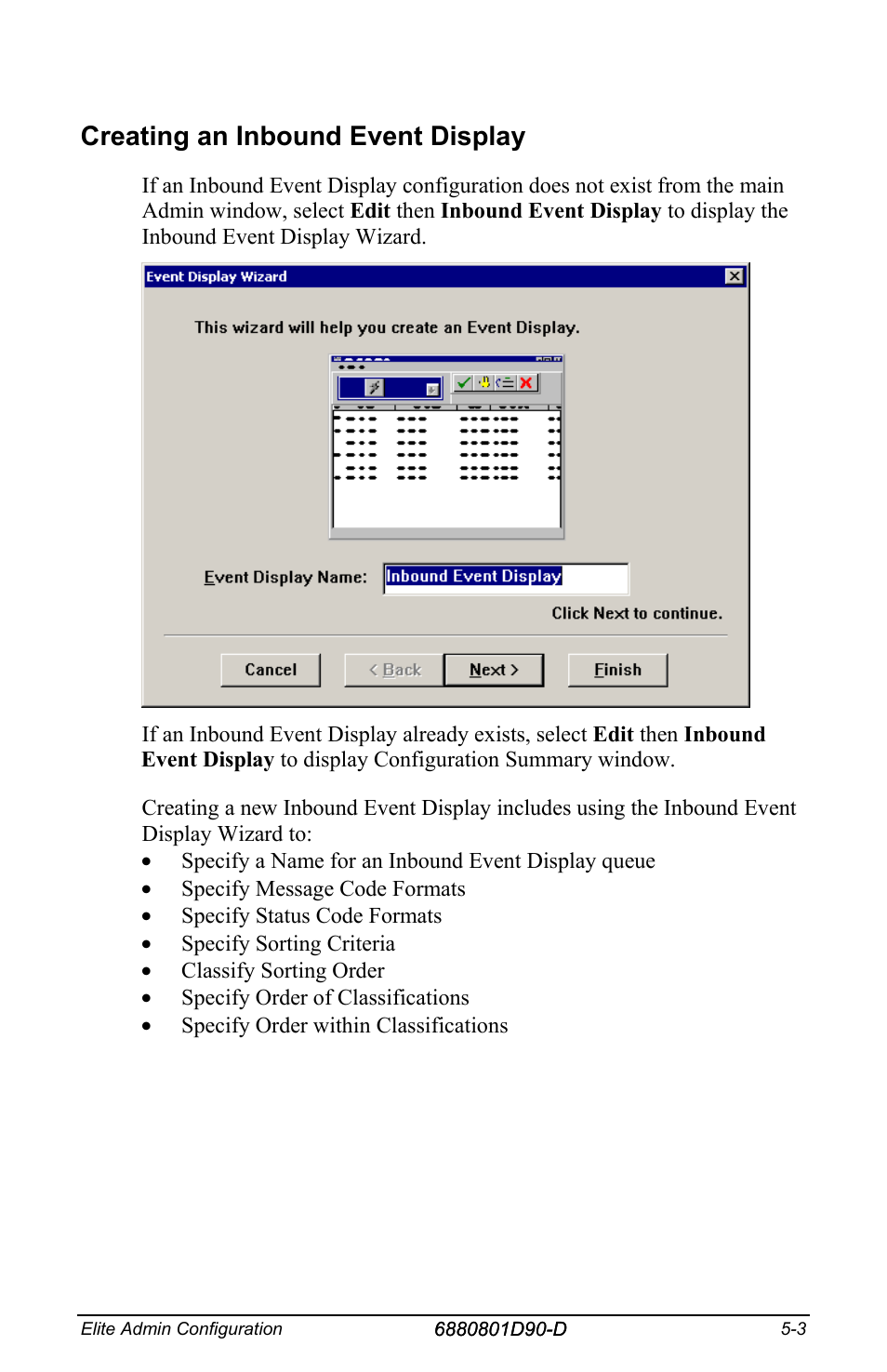 Creating an inbound event display | Motorola CENTRACOM 6880801D90-D User Manual | Page 47 / 82