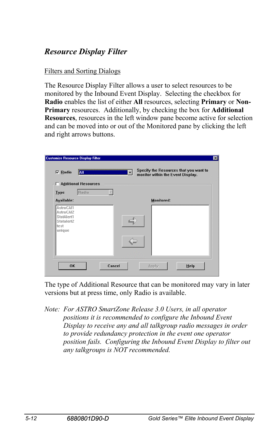 Resource display filter | Motorola CENTRACOM 6880801D90-D User Manual | Page 56 / 82