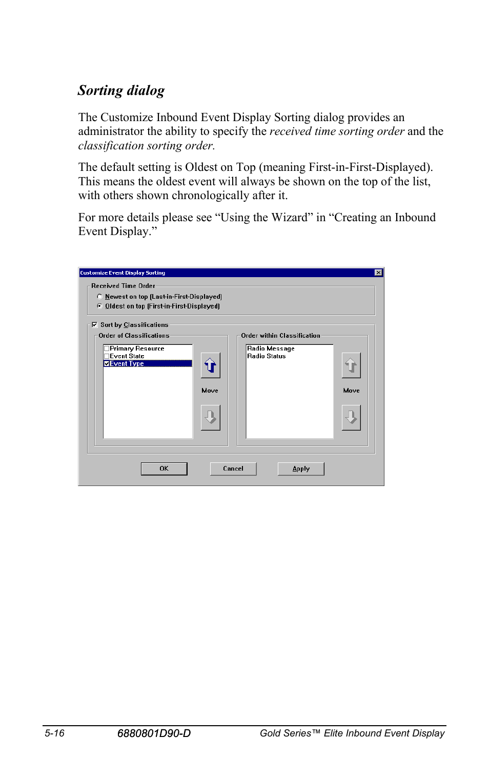 Sorting dialog | Motorola CENTRACOM 6880801D90-D User Manual | Page 60 / 82