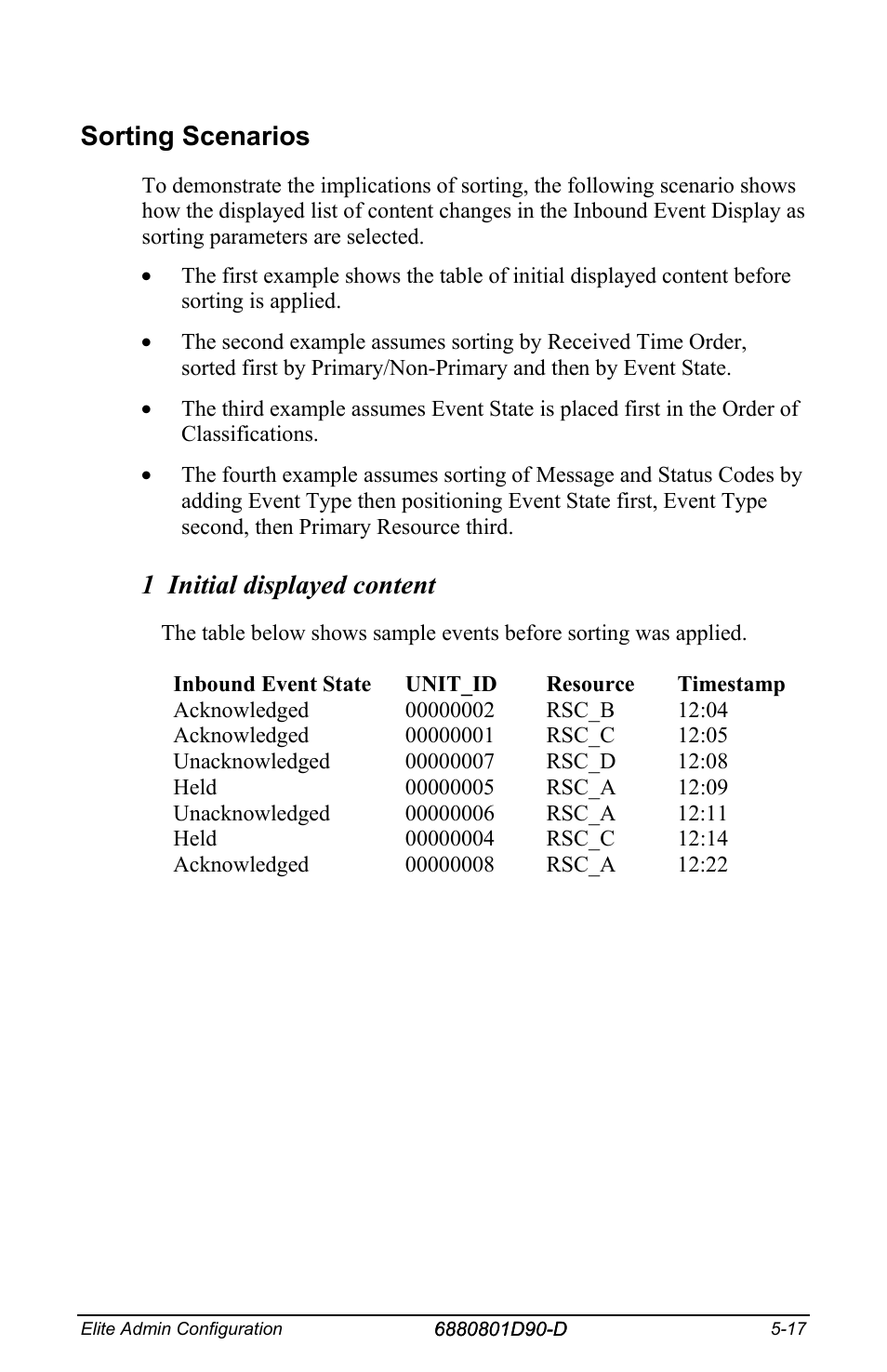 Sorting scenarios, 1 initial displayed content | Motorola CENTRACOM 6880801D90-D User Manual | Page 61 / 82