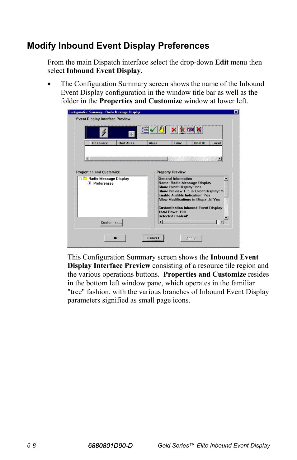 Modify inbound event display preferences | Motorola CENTRACOM 6880801D90-D User Manual | Page 74 / 82