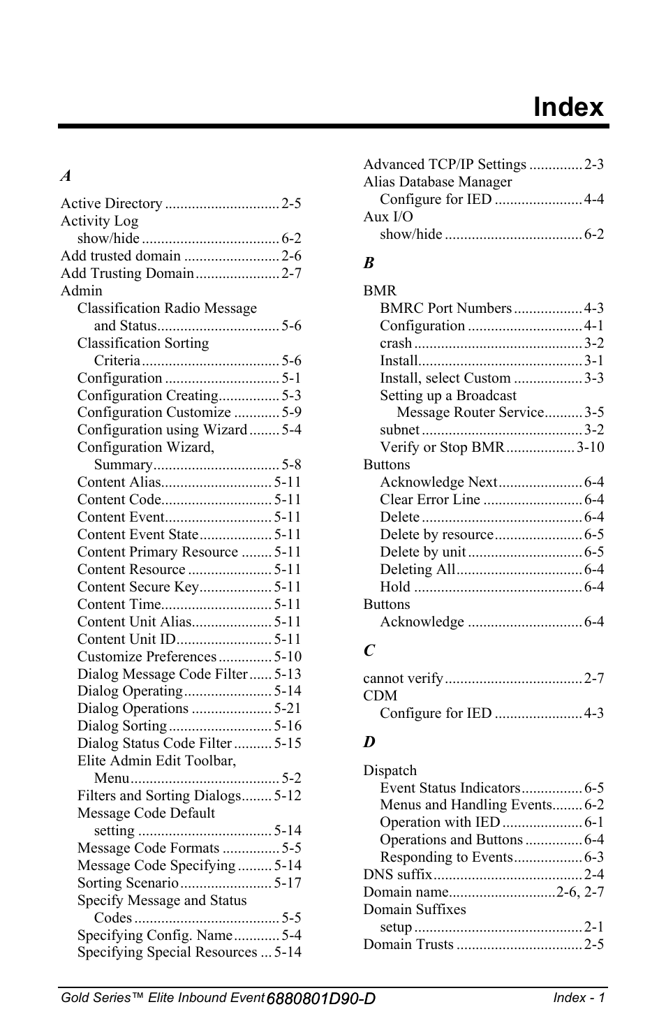 Index | Motorola CENTRACOM 6880801D90-D User Manual | Page 81 / 82