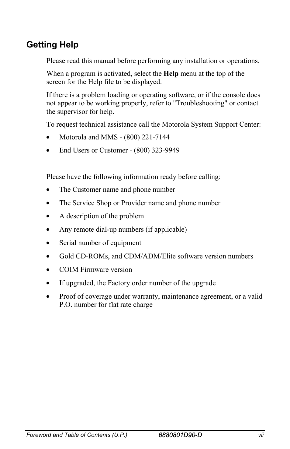 Getting help | Motorola CENTRACOM 6880801D90-D User Manual | Page 9 / 82