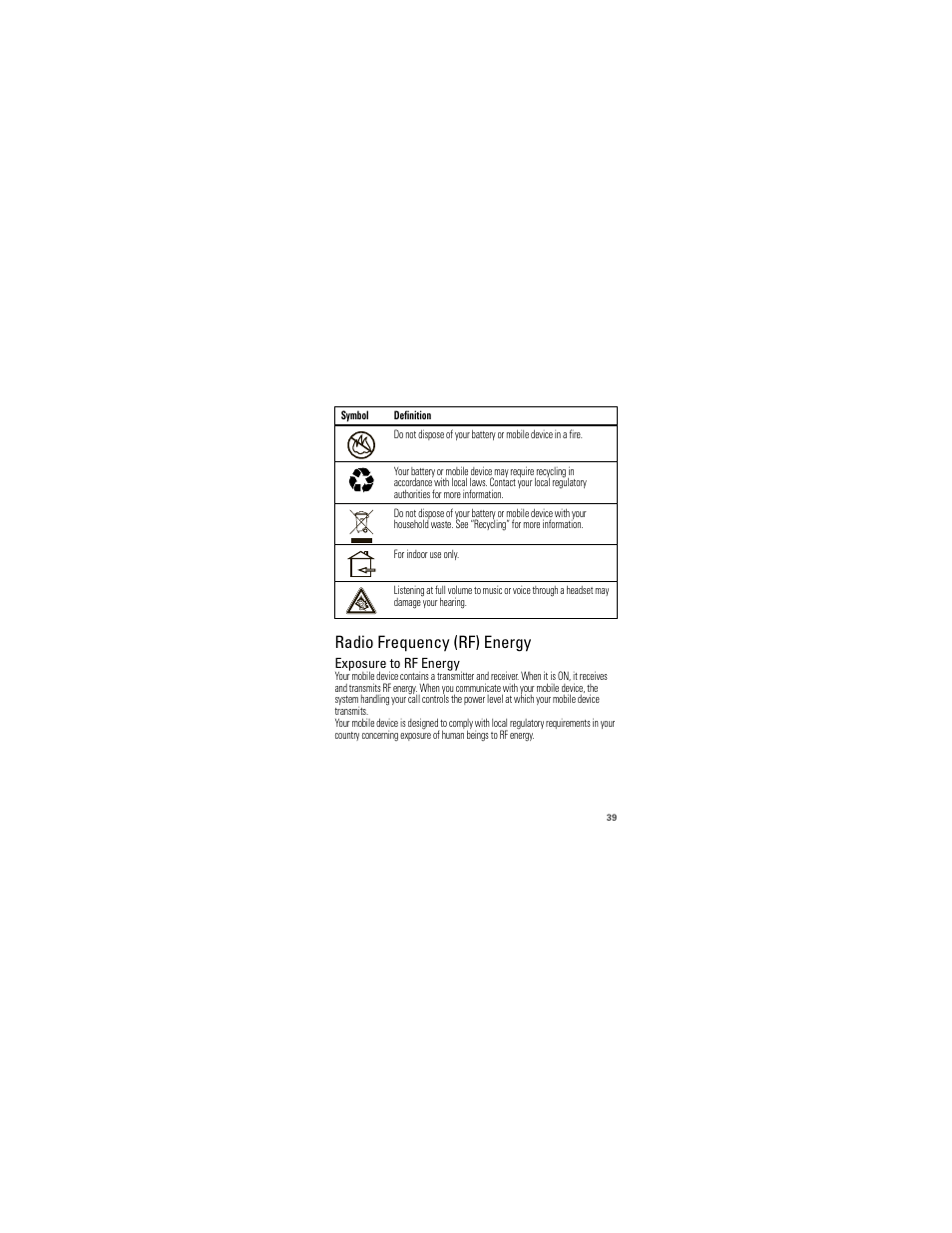 Radio frequency (rf) energy, Exposure to rf energy | Motorola 68000202986-A User Manual | Page 41 / 62