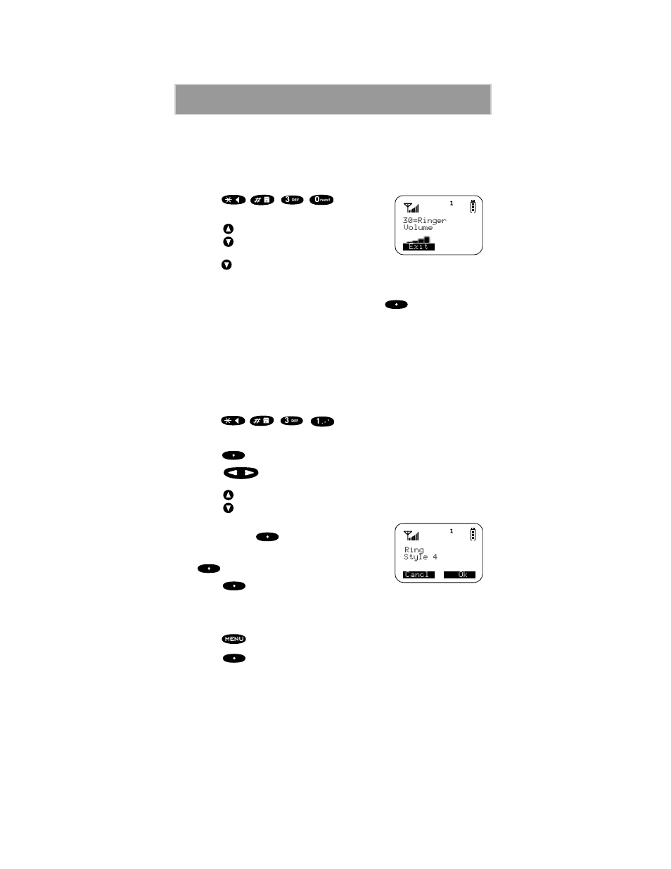Setting the ringer volume, Selecting a ring style, Selecting a ring style for the alternate line | Motorola i1000plus User Manual | Page 23 / 93