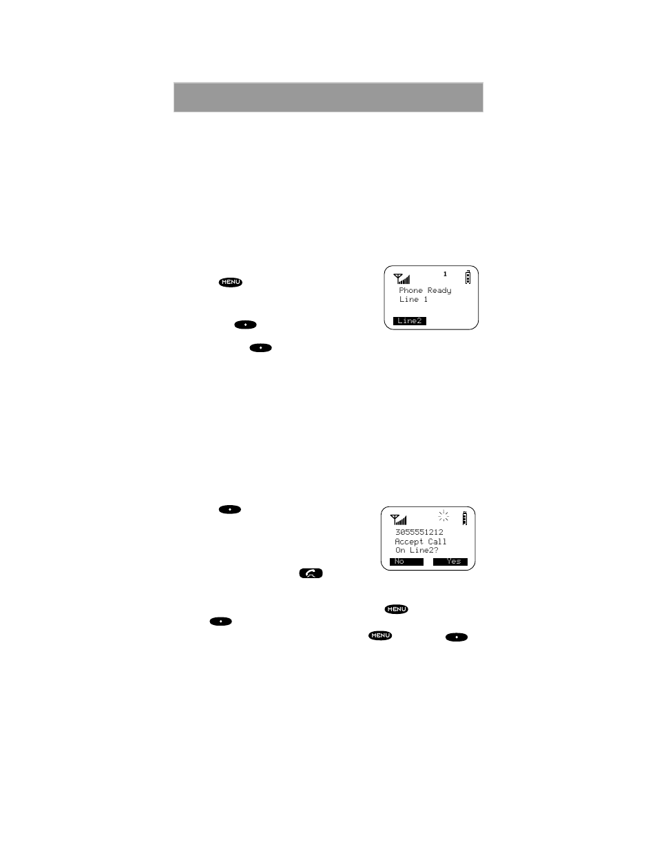 Selecting the alternate line, Receiving a call, Receiving calls on your alternate line | Motorola i1000plus User Manual | Page 36 / 93